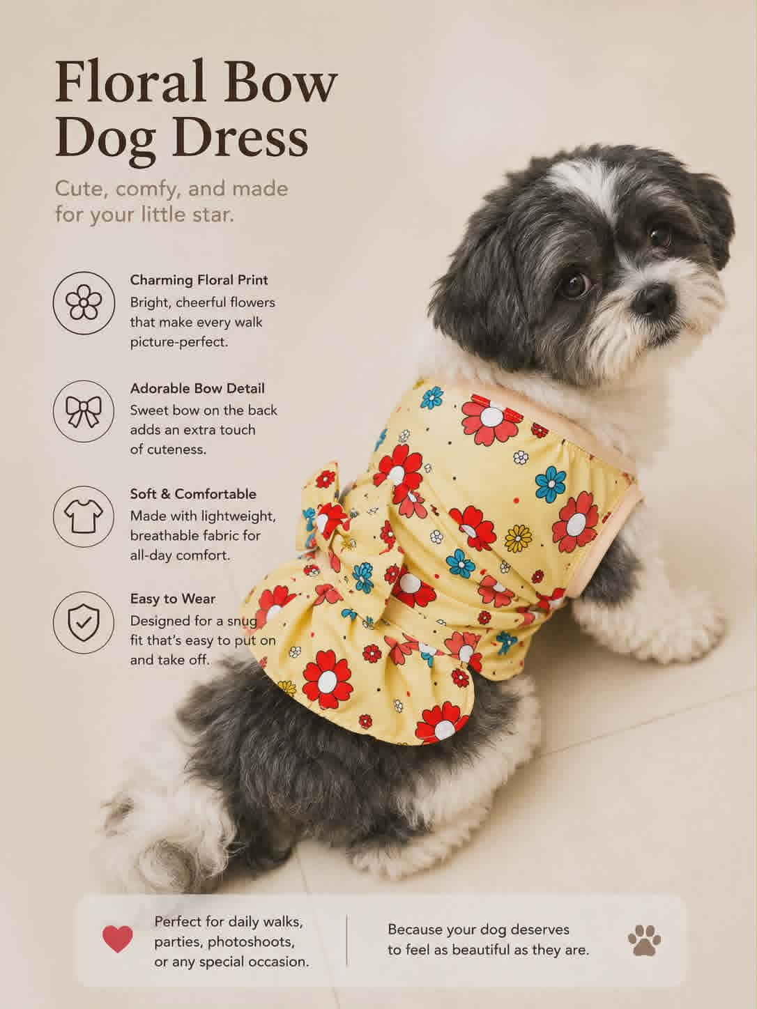 Sundress Yellow Floral Bow Pet Dress - Image 4
